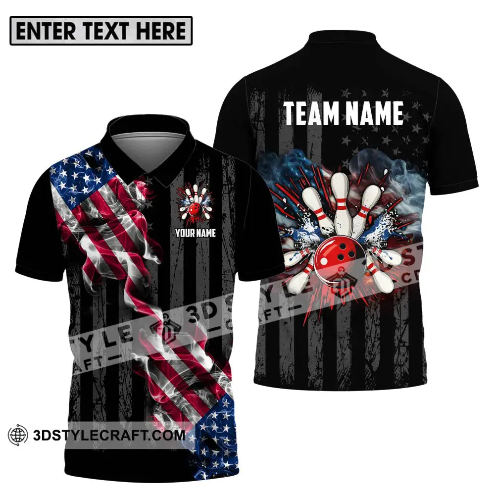 Unisex Shirt - Custom Name And Team America Bowling Sport Polo / S T-Shirt