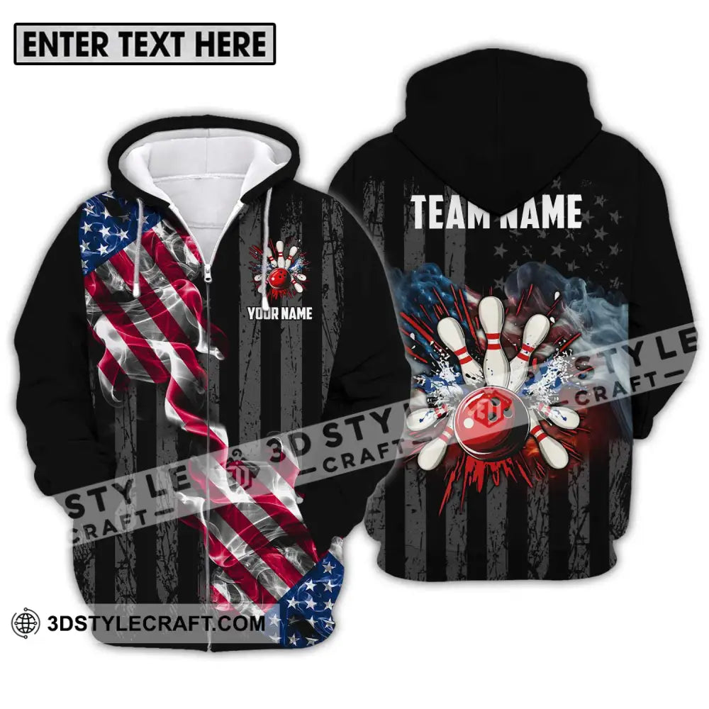 Unisex Shirt - Custom Name And Team America Bowling Sport Zipper Hoodie / S T-Shirt