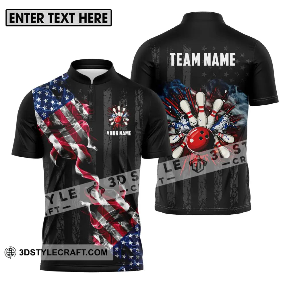 Unisex Shirt - Custom Name And Team America Bowling Sport Zipper Polo / S T-Shirt