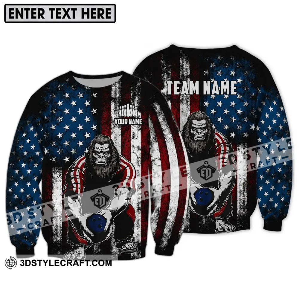 Unisex Shirt - Custom Name And Team America King Kong Bowling Long Sleeve / S T-Shirt