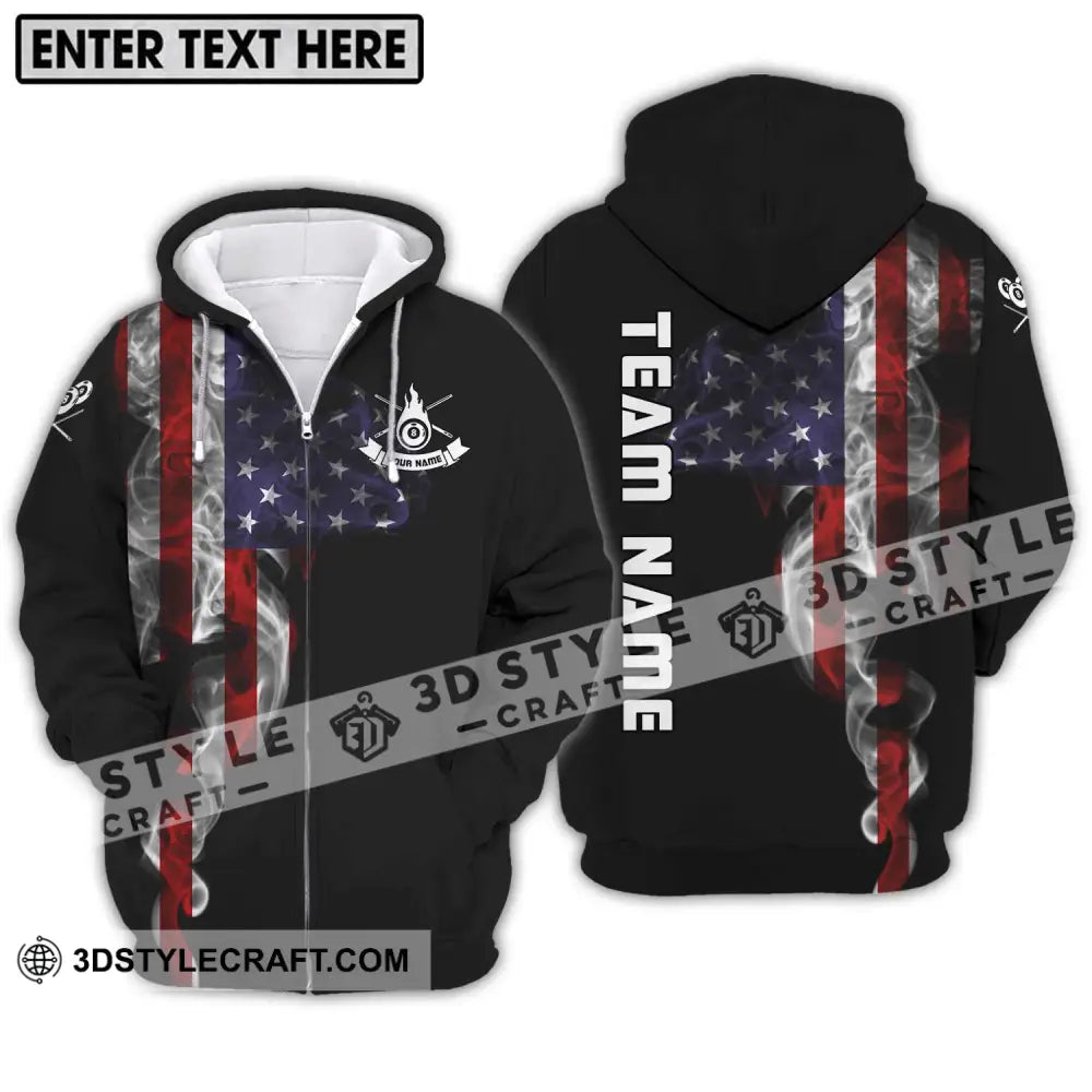 Unisex Shirt - Custom Name And Team Billiard America Flag Zipper Hoodie / S T-Shirt