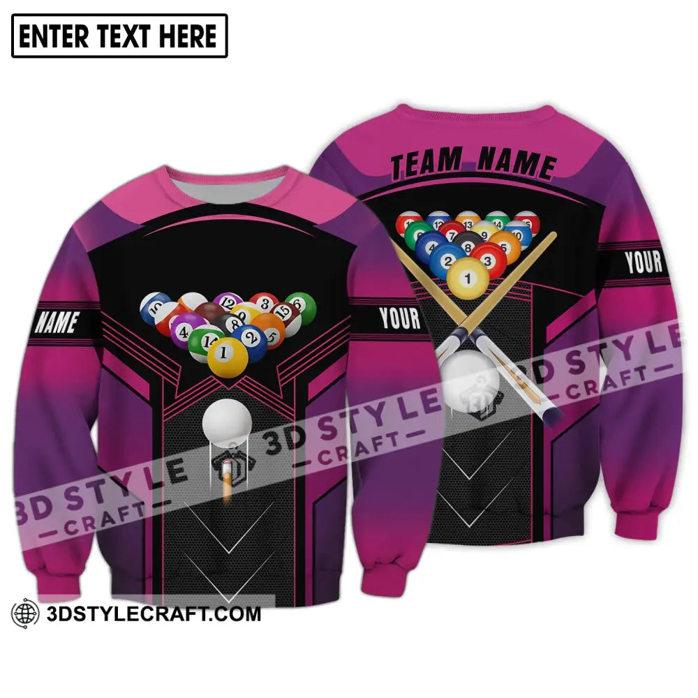 Unisex Shirt - Custom Name And Team Billiard Balls Colorful Long Sleeve / S T-Shirt