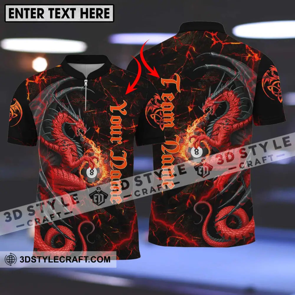 Unisex Shirt - Custom Name And Team Billiard Fire Dragon T-Shirt