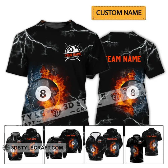 Unisex Shirt - Custom Name And Team Name Shirt - Billiard Fire And Water style option 2
