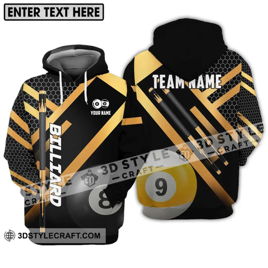 Unisex Shirt - Custom Name And Team Name Billiard Shirt, Gold And Black Billiard Shirt style option 3