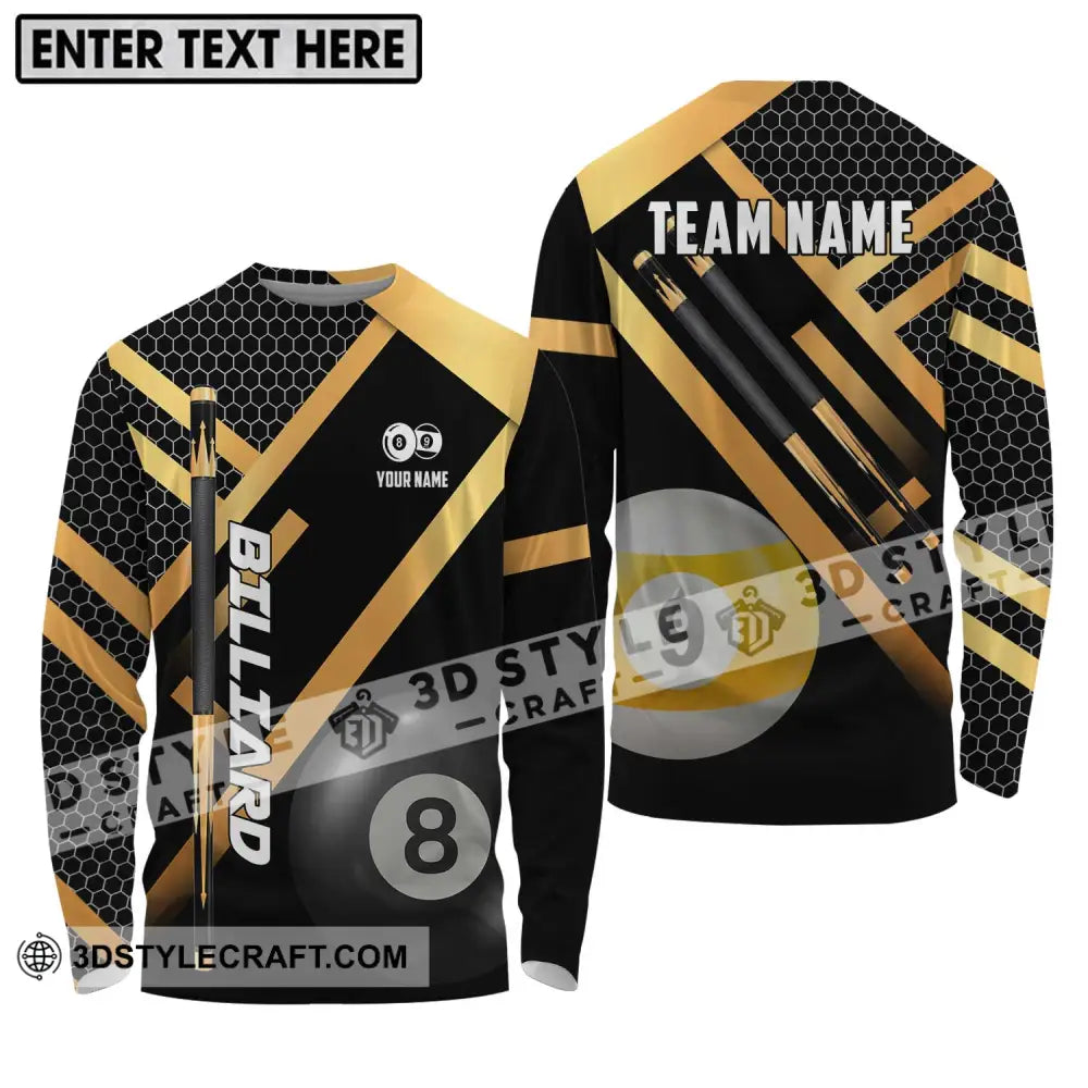 Unisex Shirt - Custom Name And Team Billiard Gold Black Long Sleeve / S T-Shirt