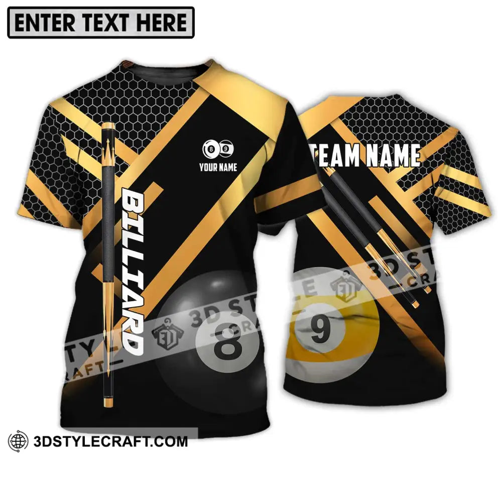 Unisex Shirt - Custom Name And Team Billiard Gold Black T-Shirt / S T-Shirt