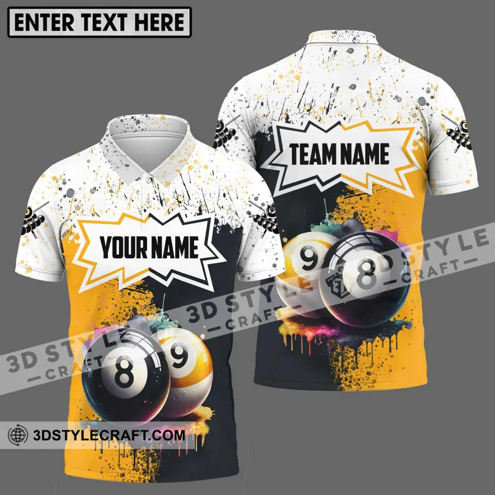 Unisex Shirt - Custom Name And Team Billiard Gold Black White Polo / S T-Shirt