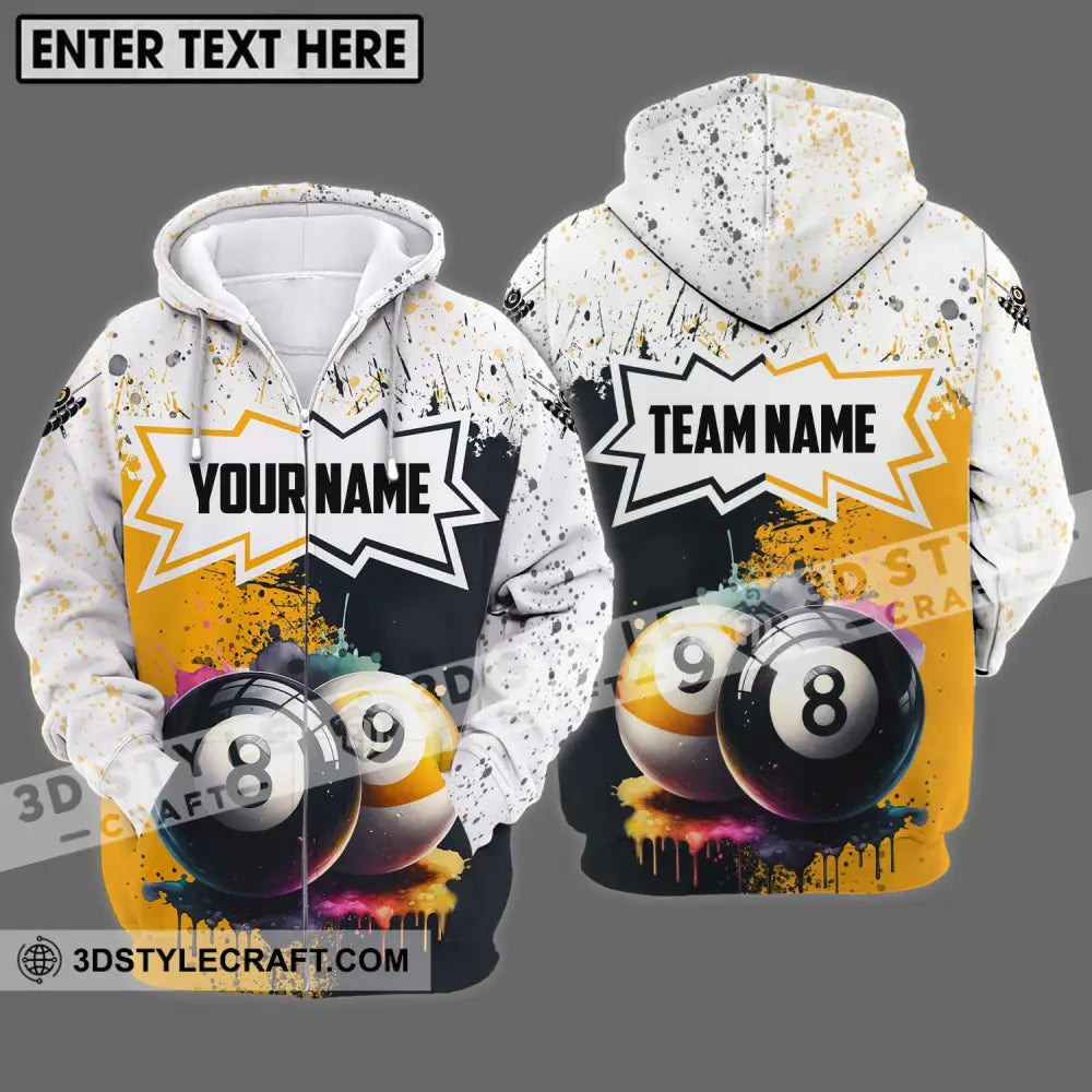 Unisex Shirt - Custom Name And Team Billiard Gold Black White Zipper Hoodie / S T-Shirt