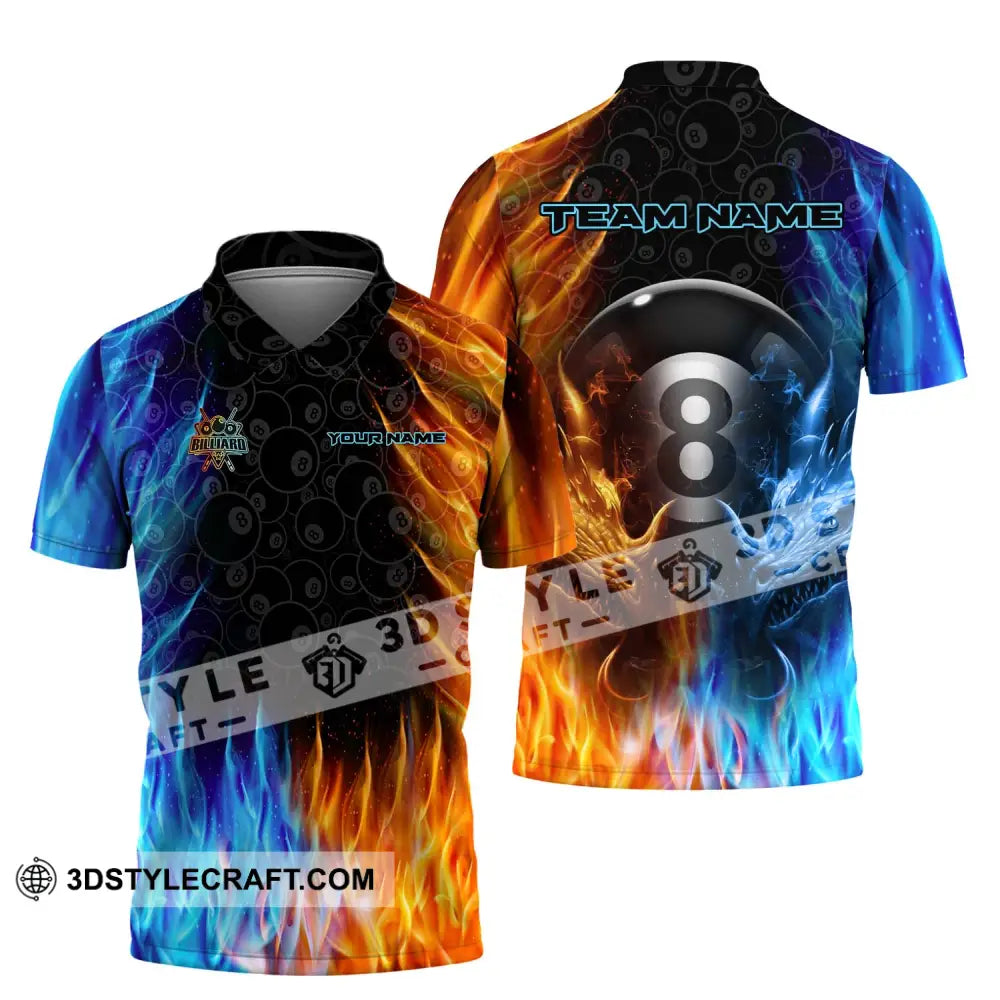 Unisex Shirt - Custom Name And Team Billiard Ice Fire Polo / S T-Shirt