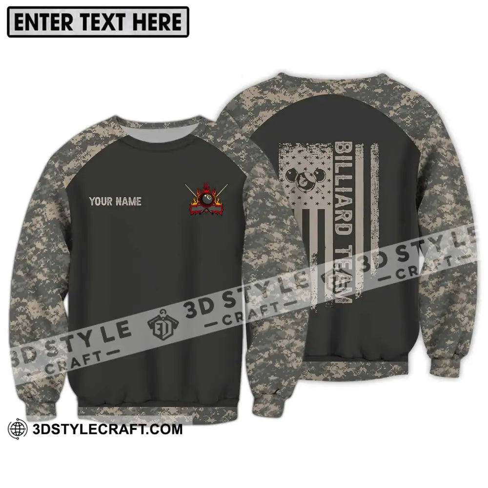 Unisex Shirt - Custom Name And Team Billiard Lover Camo Long Sleeve / S T-Shirt