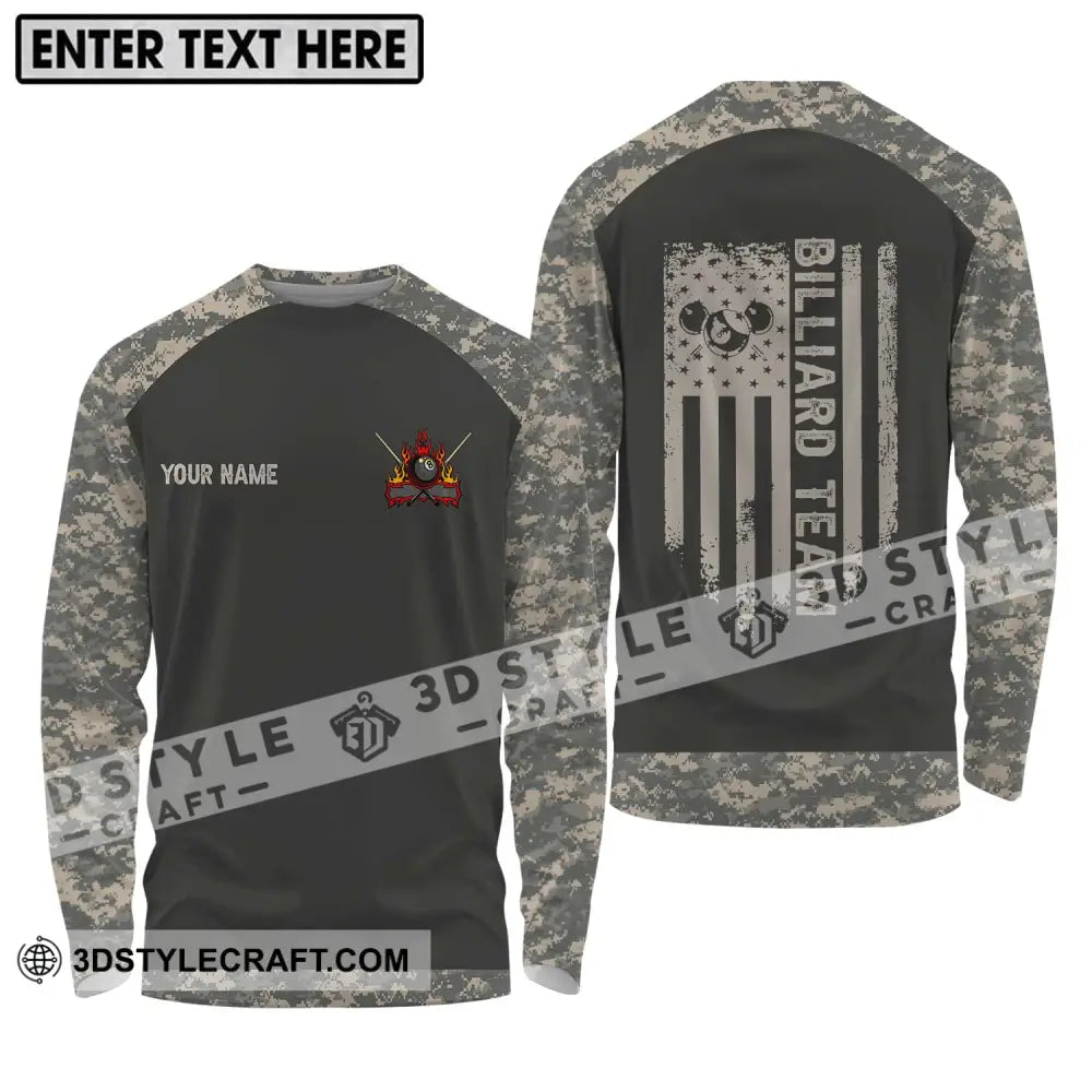 Unisex Shirt - Custom Name And Team Billiard Lover Camo Long Sleeve / S T-Shirt