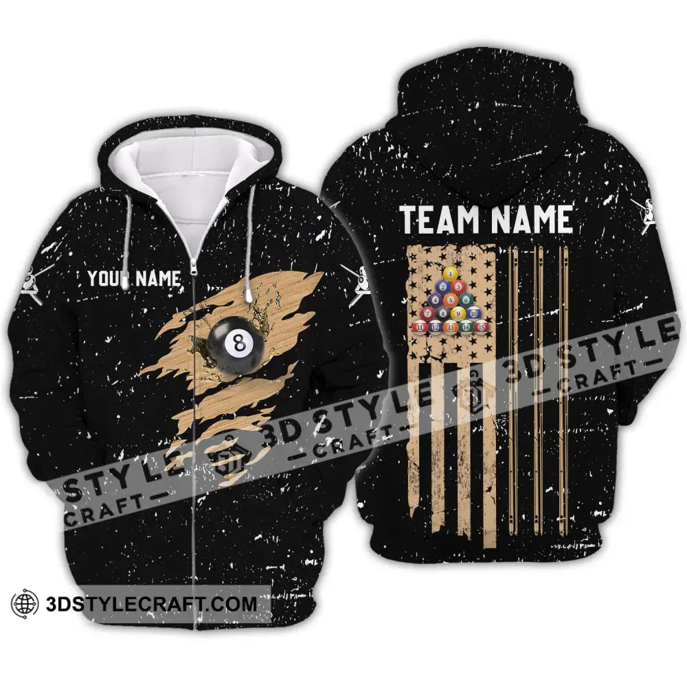 Unisex Shirt - Custom Name And Team Billiard Lover Wood Texture Zipper Hoodie / S T-Shirt