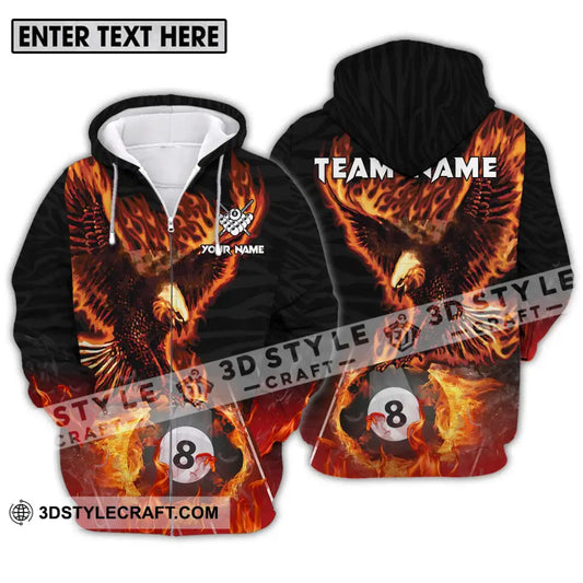 Unisex Shirt - Custom Name And Team Billiards Fire Eagle Zipper Hoodie / S T-Shirt