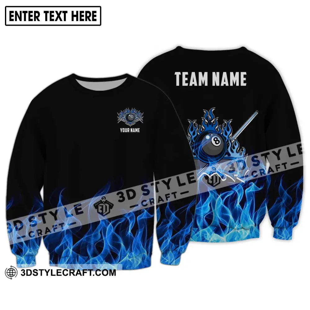 Unisex Shirt - Custom Name And Team Black Blue Billiard Long Sleeve / S T-Shirt