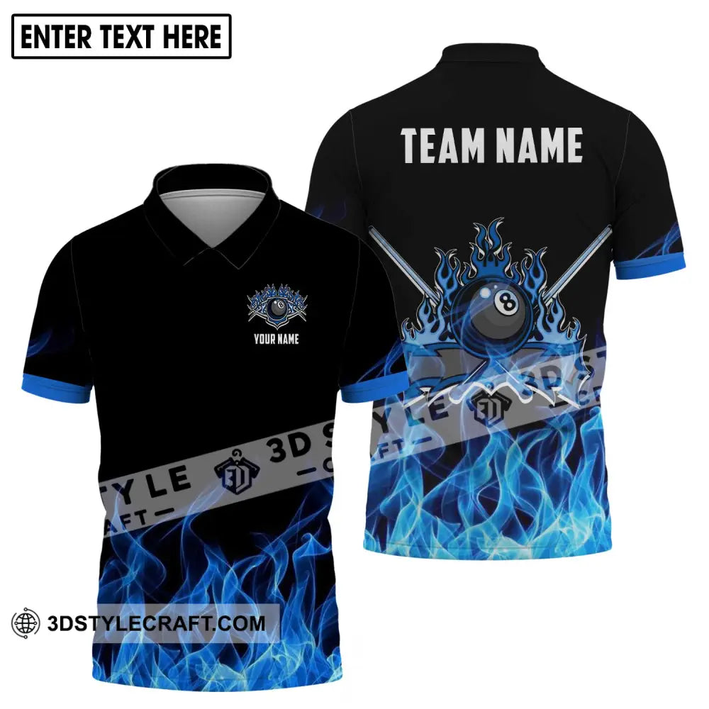 Unisex Shirt - Custom Name And Team Black Blue Billiard Polo / S T-Shirt