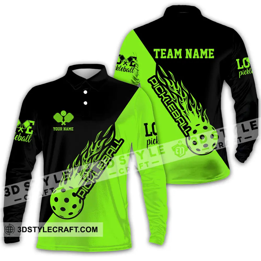 Unisex Shirt - Custom Name And Team Black Green Pickleball Long Sleeve Polo / S T-Shirt