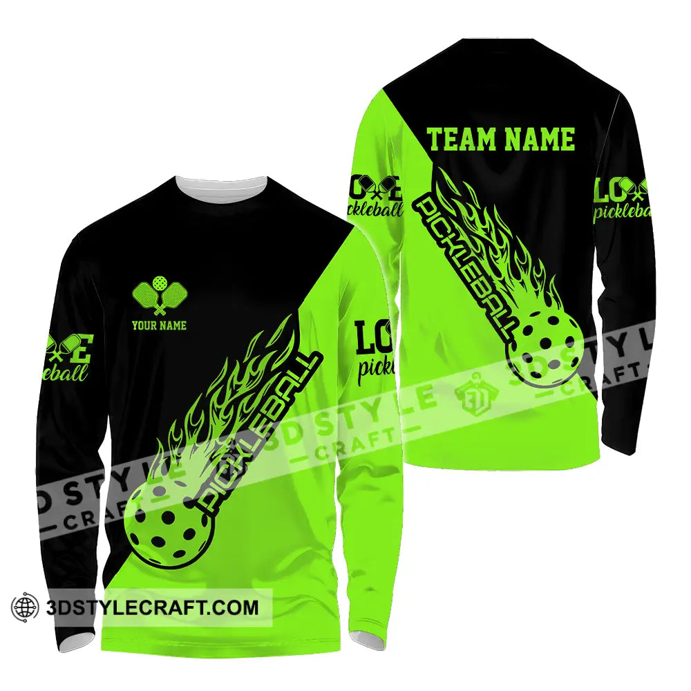 Unisex Shirt - Custom Name And Team Black Green Pickleball Long Sleeve / S T-Shirt