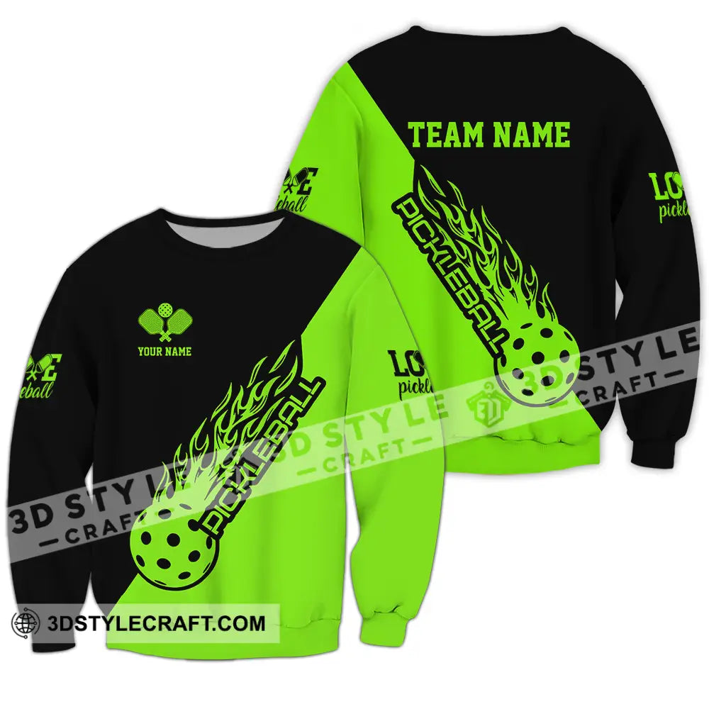 Unisex Shirt - Custom Name And Team Black Green Pickleball Long Sleeve / S T-Shirt