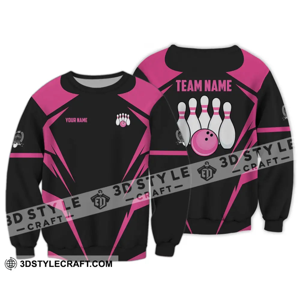 Unisex Shirt - Custom Name And Team Black Pink Bowling Long Sleeve / S T-Shirt