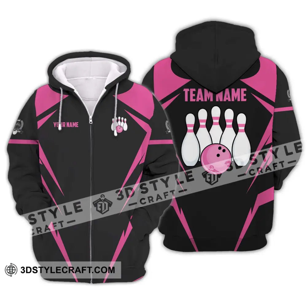 Unisex Shirt - Custom Name And Team Black Pink Bowling Zipper Hoodie / S T-Shirt