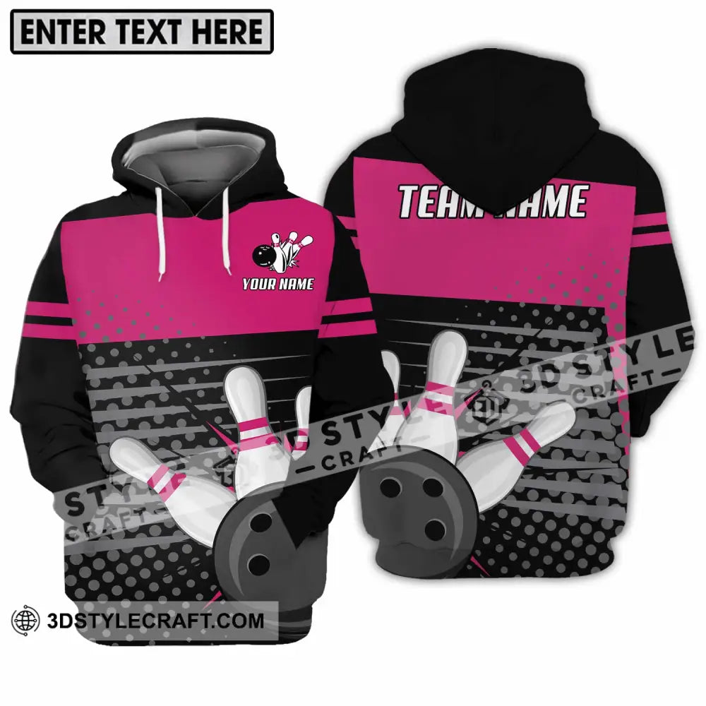 Unisex Shirt - Custom Name And Team Black Pink With Bowling Pins Hoodie / S T-Shirt