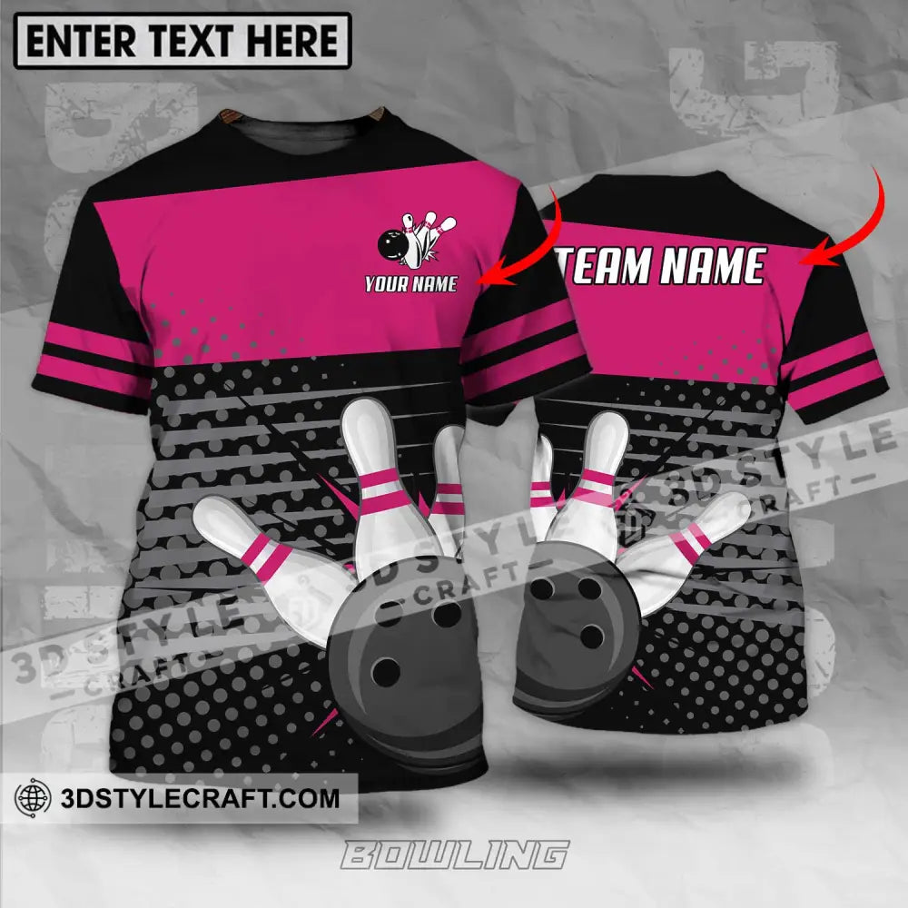 Unisex Shirt - Custom Name And Team Black Pink With Bowling Pins T-Shirt