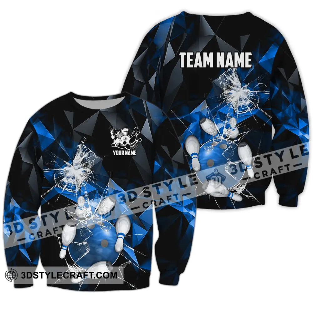 Unisex Shirt - Custom Name And Team Blue Glasses Bowling Long Sleeve / S T-Shirt