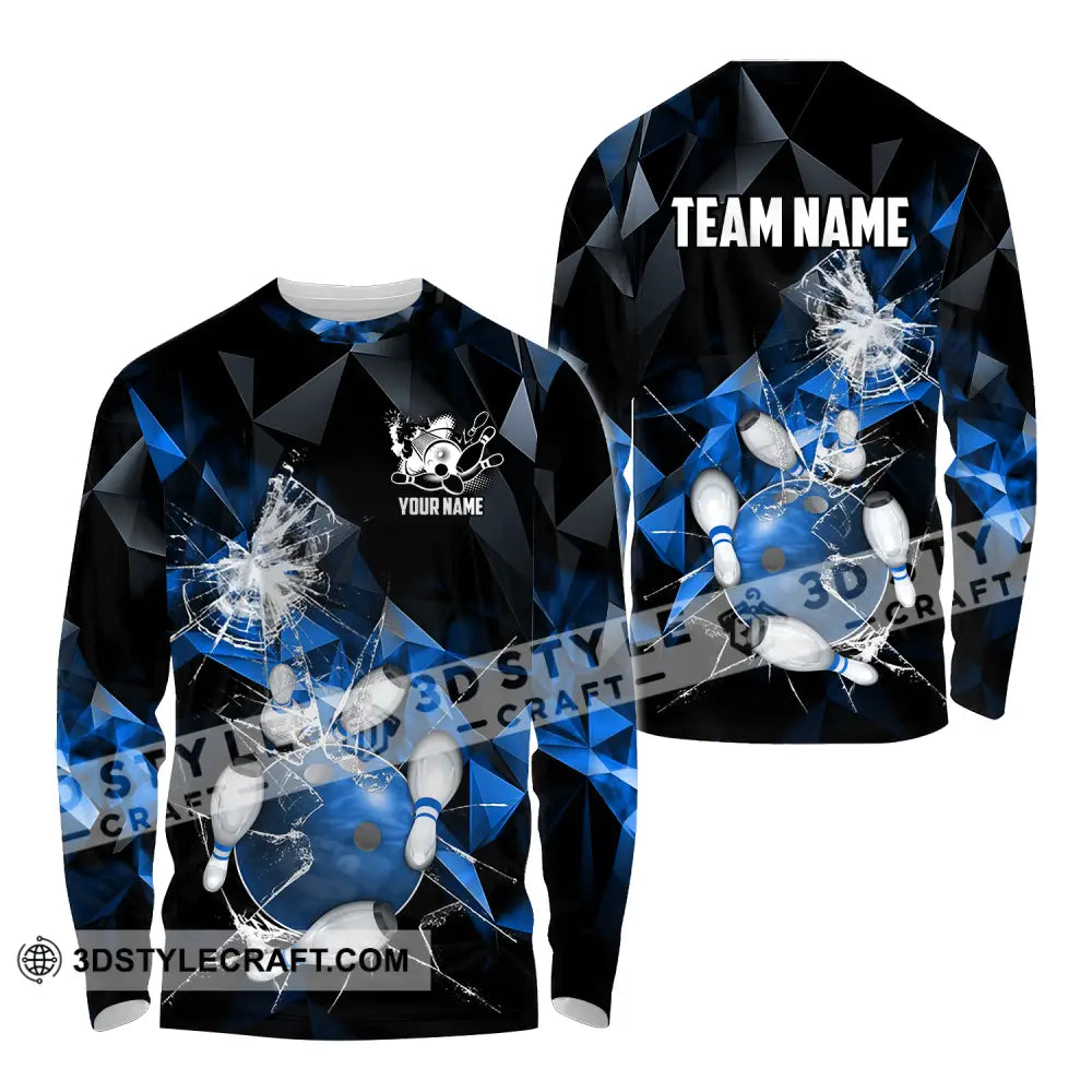 Unisex Shirt - Custom Name And Team Blue Glasses Bowling Long Sleeve / S T-Shirt