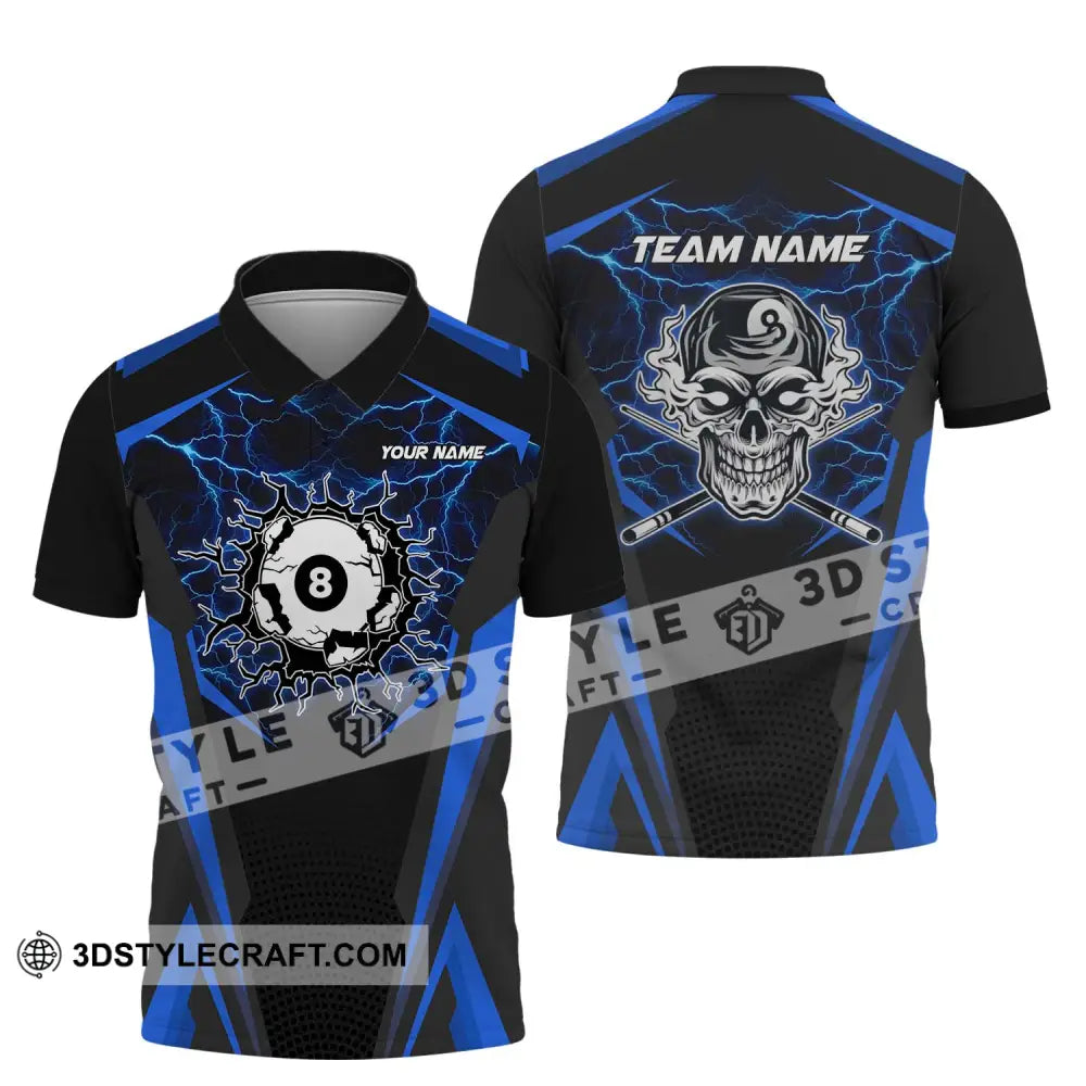 Unisex Shirt - Custom Name And Team Blue Skull Billiard Ball Polo / S T-Shirt