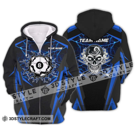Unisex Shirt - Custom Name And Team Name Shirt, Blue Skull Billiard Ball style option 2
