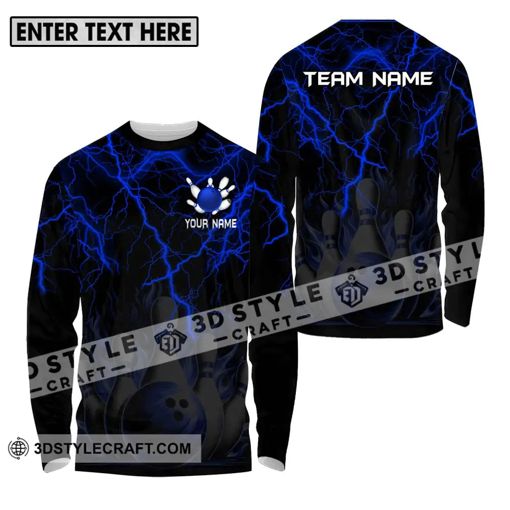 Unisex Shirt - Custom Name And Team Blue Thunder Bowling Long Sleeve / S T-Shirt