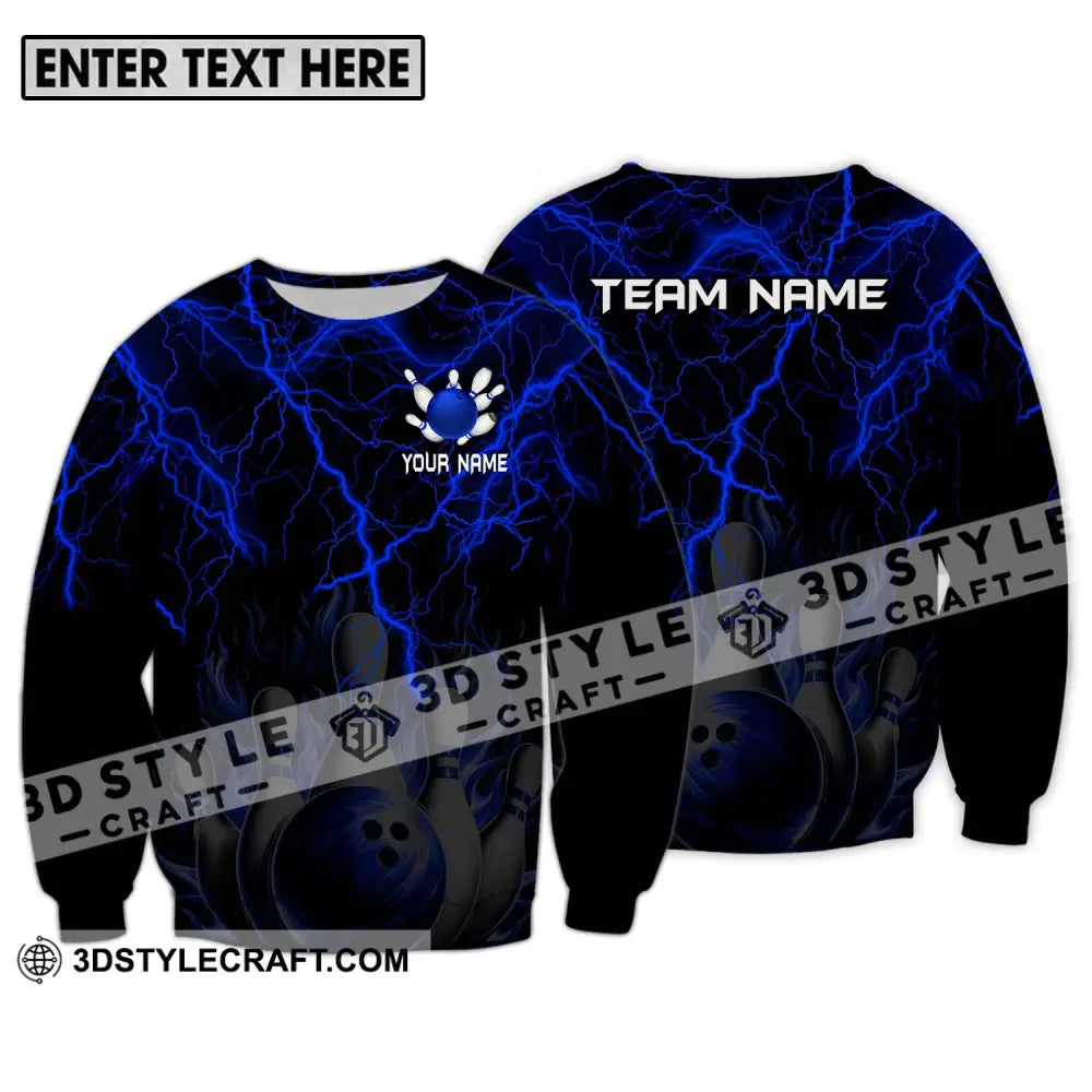 Unisex Shirt - Custom Name And Team Blue Thunder Bowling Long Sleeve / S T-Shirt