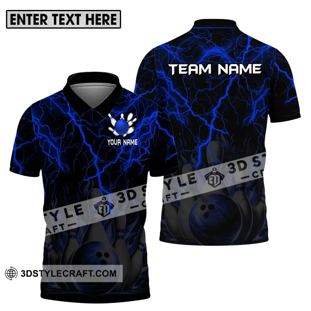 Unisex Shirt - Custom Name And Team Blue Thunder Bowling Polo / S T-Shirt