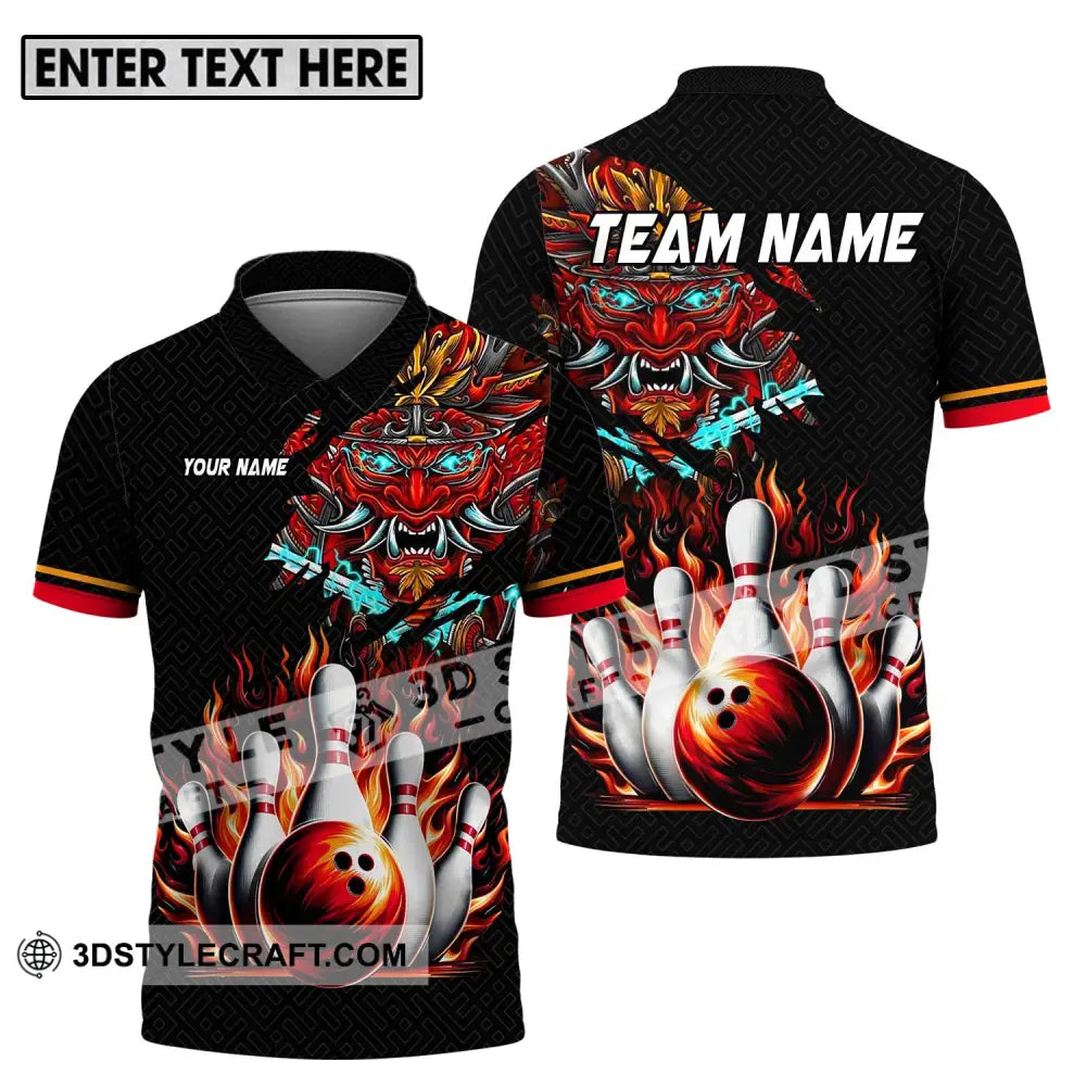 Unisex Shirt - Custom Name And Team Bowling Fire Dragon Head Polo / S T-Shirt