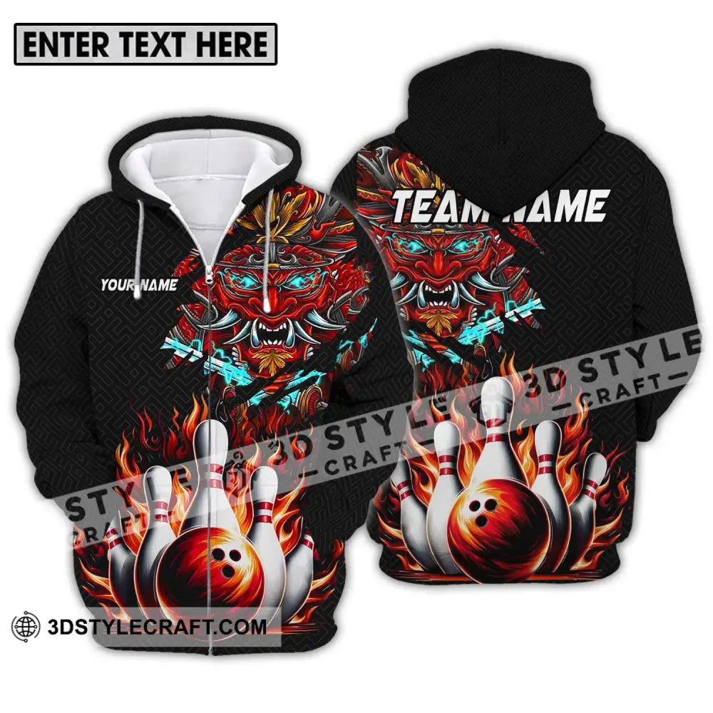 Unisex Shirt - Custom Name And Team Bowling Fire Dragon Head Zipper Hoodie / S T-Shirt