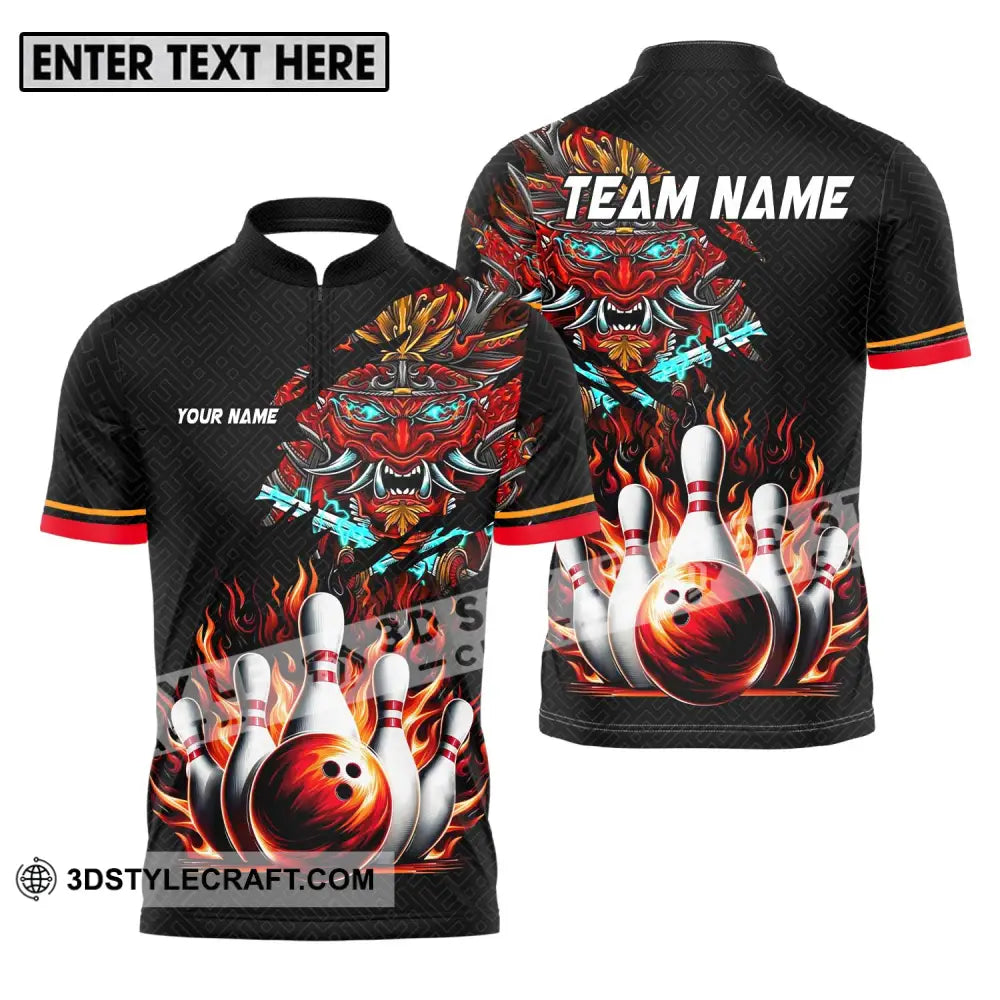 Unisex Shirt - Custom Name And Team Bowling Fire Dragon Head Zipper Polo / S T-Shirt