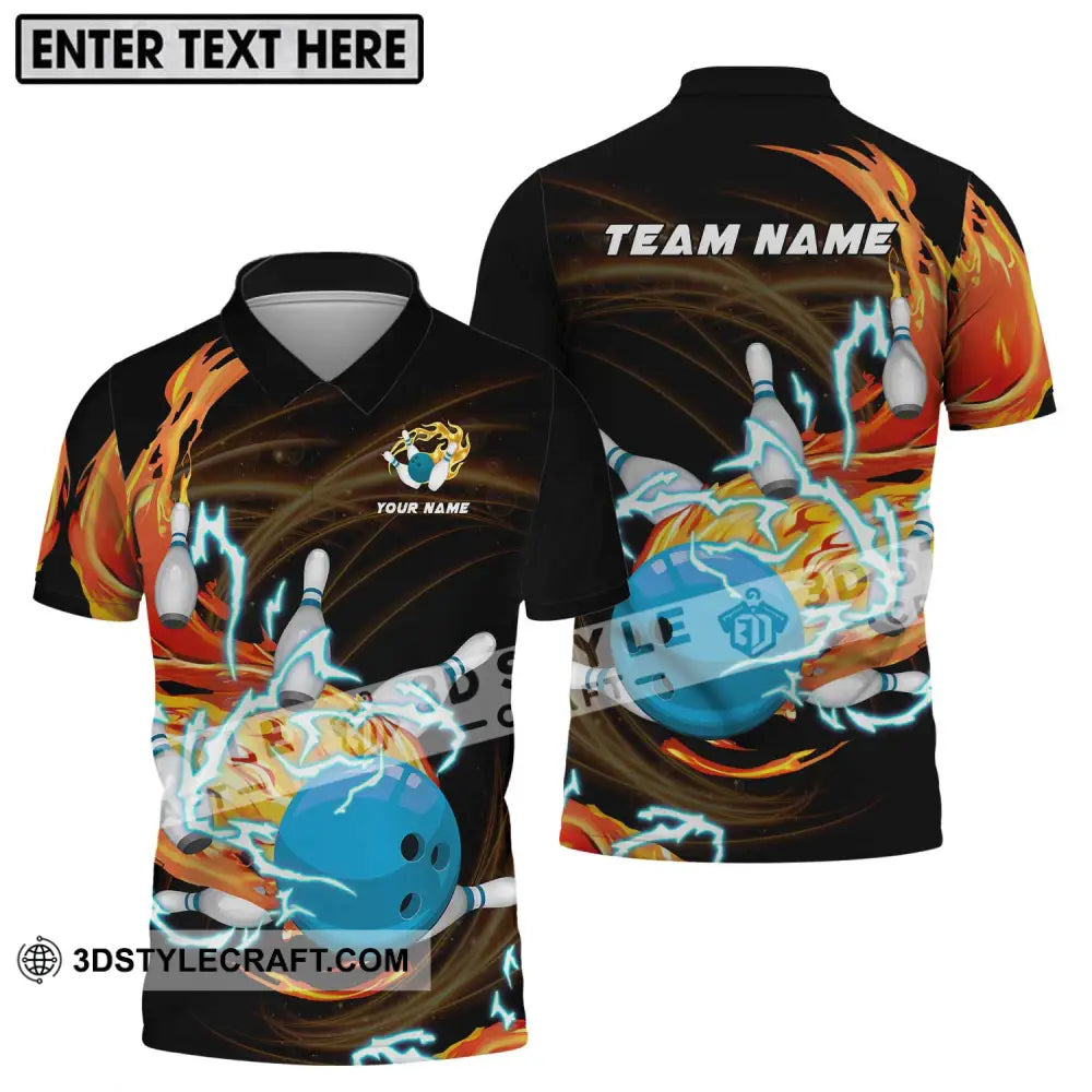 Unisex Shirt - Custom Name And Team Bowling Fire Water Polo / S T-Shirt