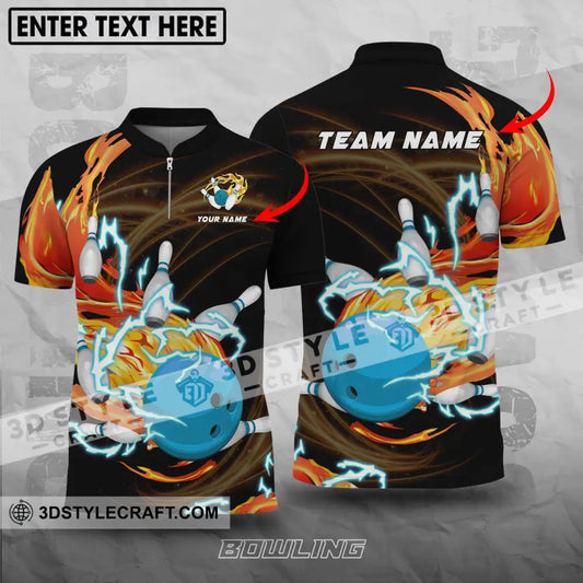 Unisex Shirt - Custom Name And Team Bowling Fire Water T-Shirt