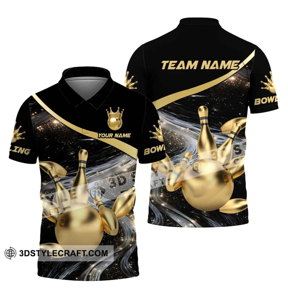 Unisex Shirt - Custom Name And Team Bowling Gold Pins Ball Polo / S T-Shirt