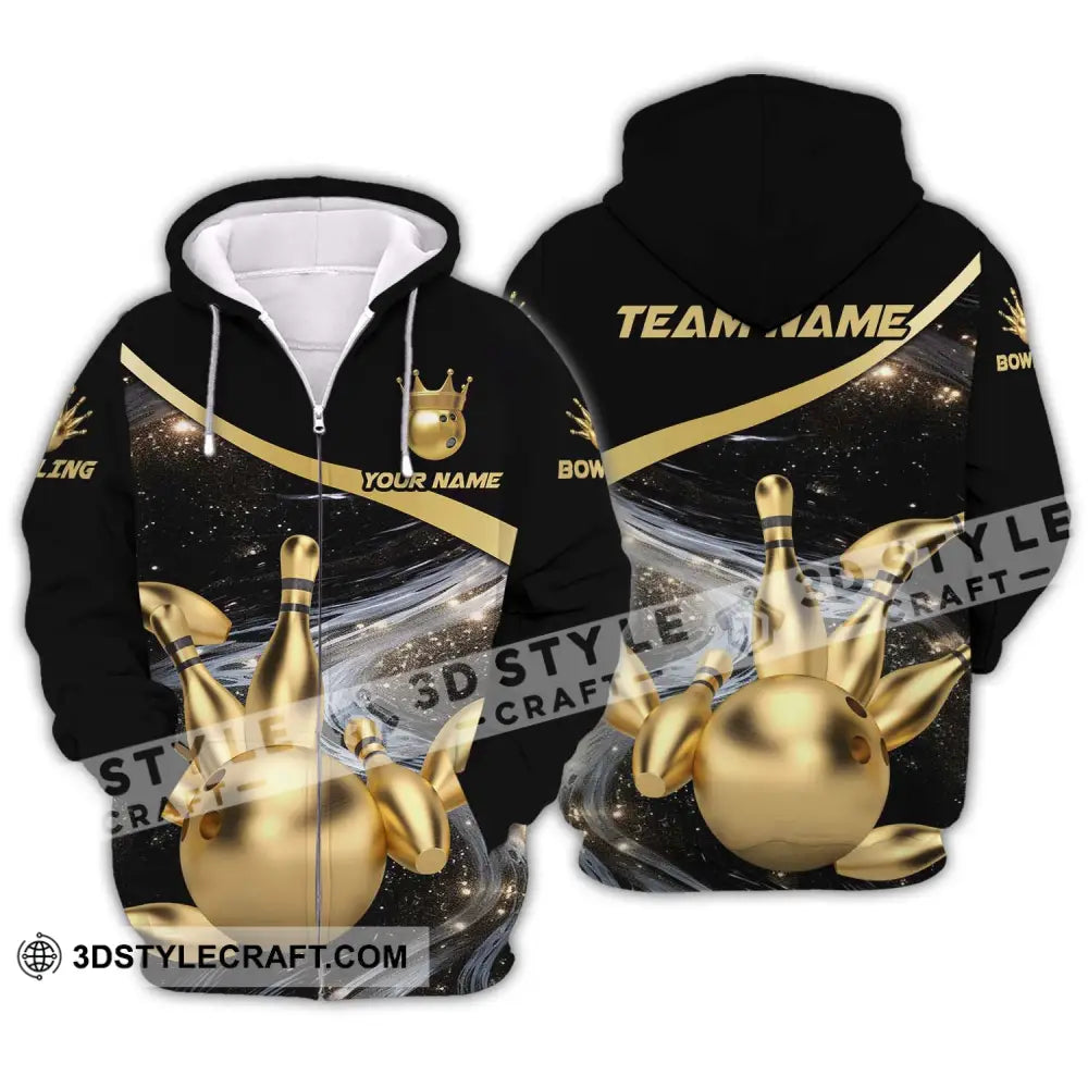 Unisex Shirt - Custom Name And Team Bowling Gold Pins Ball Zipper Hoodie / S T-Shirt