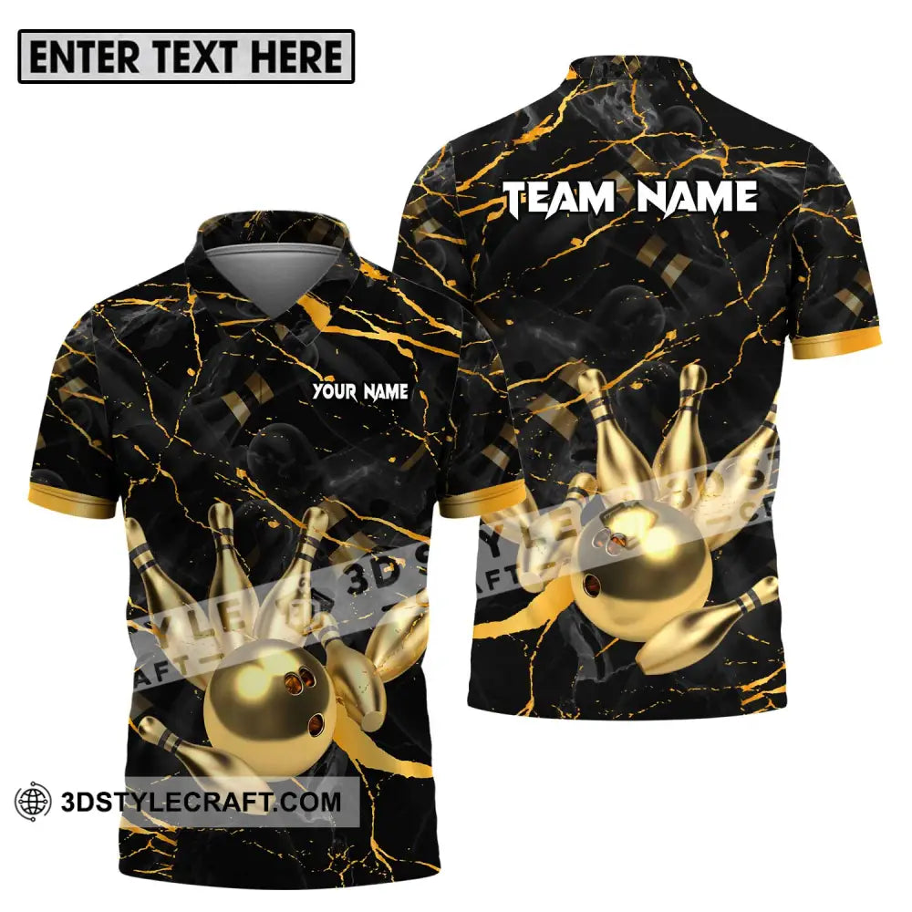 Unisex Shirt - Custom Name And Team Bowling Golden Pins Ball Polo / S T-Shirt