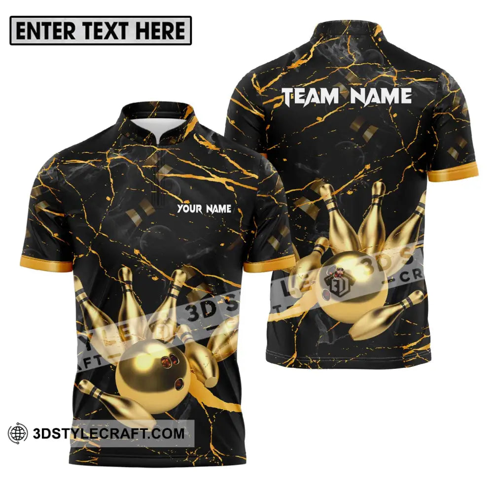 Unisex Shirt - Custom Name And Team Bowling Golden Pins Ball Zipper Polo / S T-Shirt