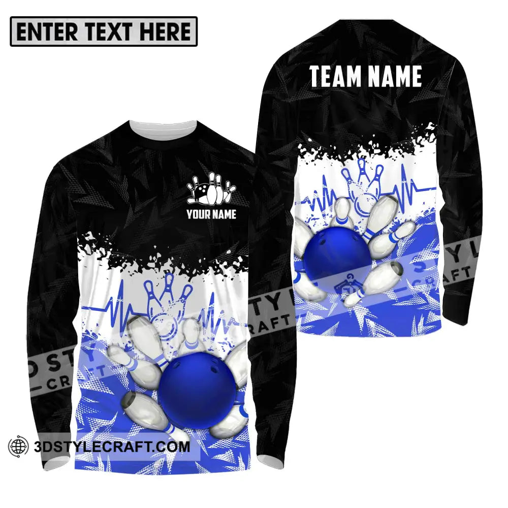 Unisex Shirt - Custom Name And Team Bowling Heartbeat Long Sleeve / S T-Shirt