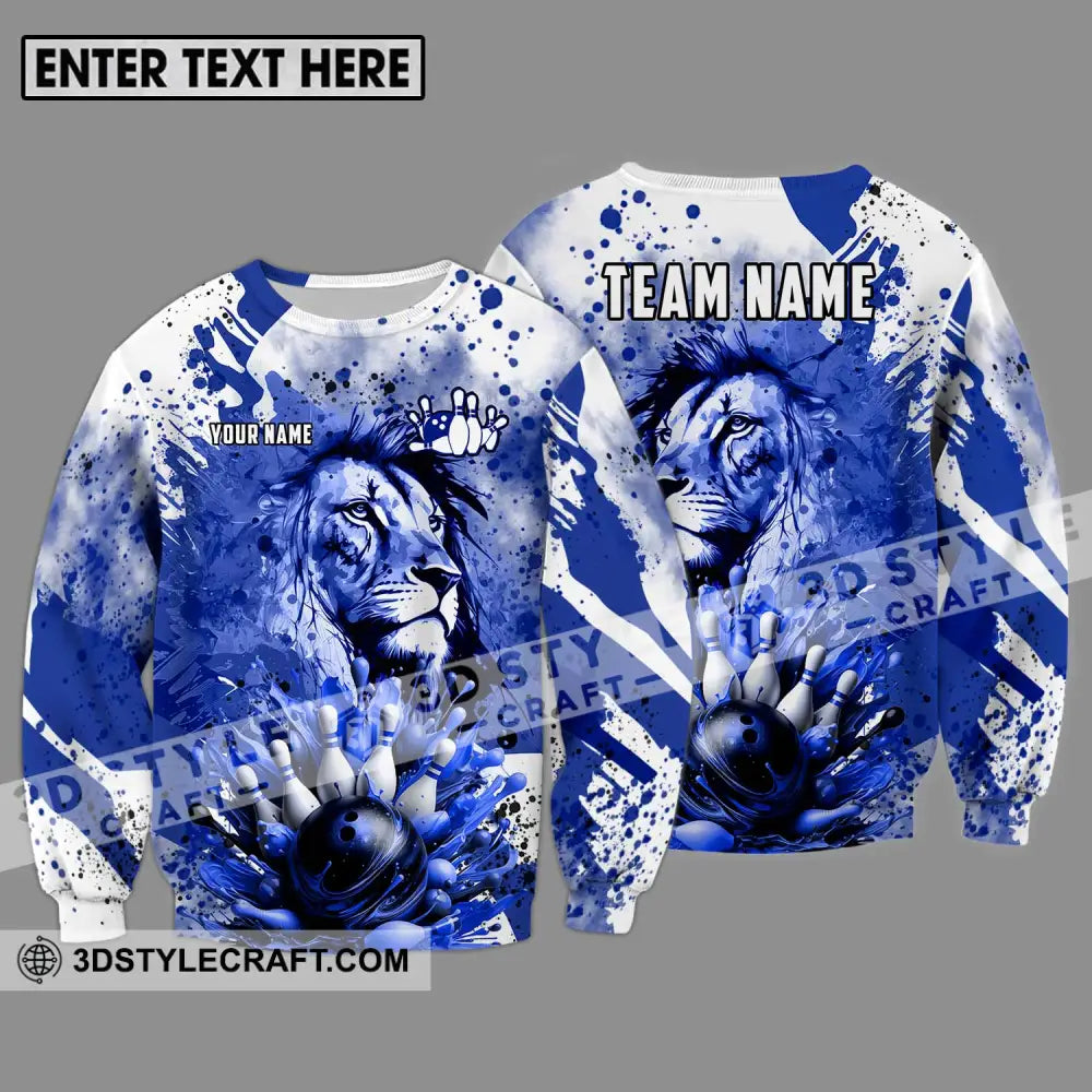 Unisex Shirt - Custom Name And Team Bowling Ice Lion Long Sleeve / S T-Shirt