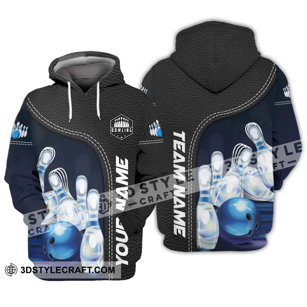 Unisex Shirt - Custom Name And Team Bowling Ice Pins Blue Ball Hoodie / S T-Shirt