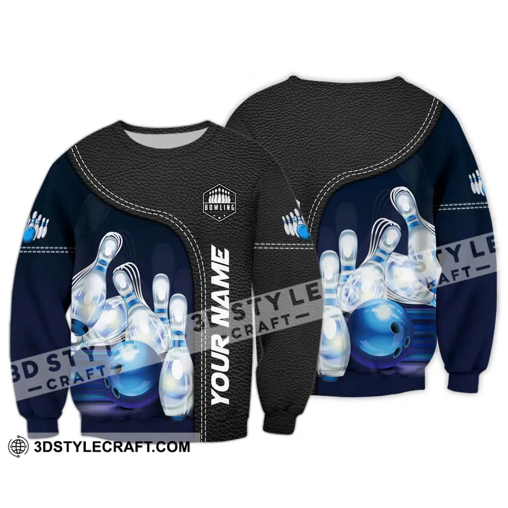 Unisex Shirt - Custom Name And Team Bowling Ice Pins Blue Ball Long Sleeve / S T-Shirt