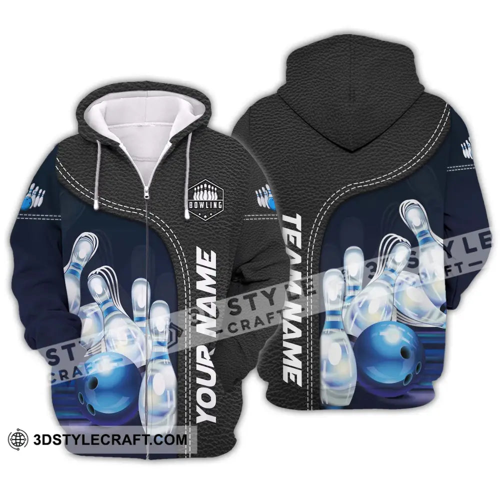 Unisex Shirt - Custom Name And Team Bowling Ice Pins Blue Ball Zipper Hoodie / S T-Shirt