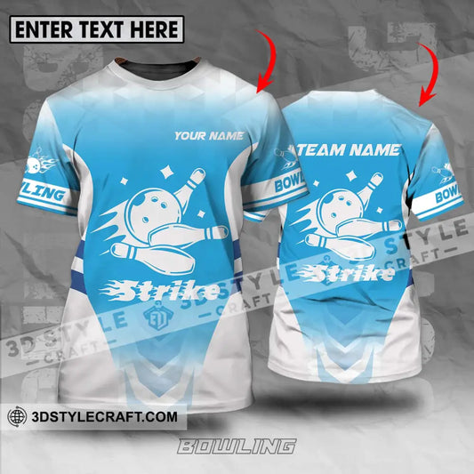 Unisex Shirt - Custom Name And Team Bowling Light Blue Strike T-Shirt