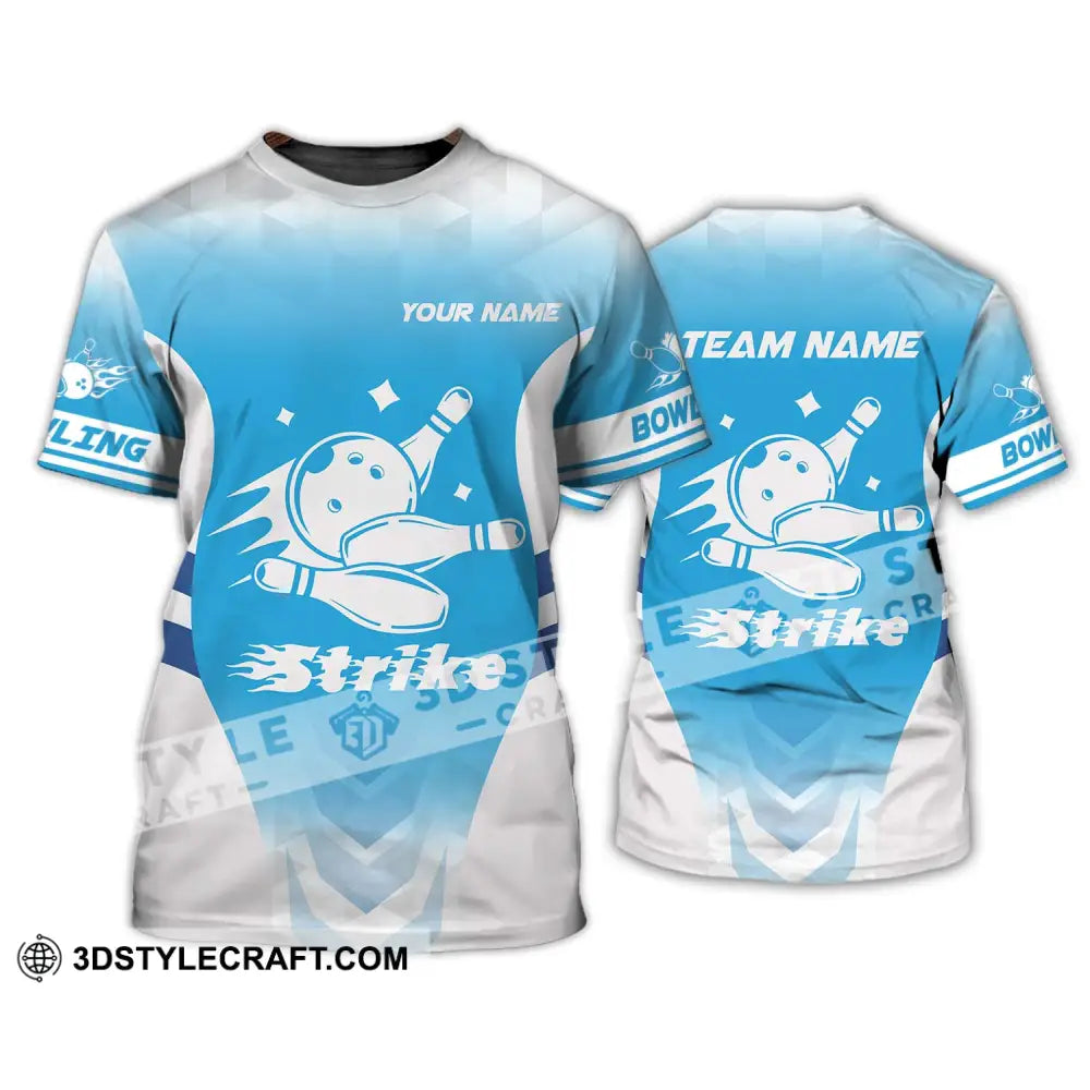 Unisex Shirt - Custom Name And Team Bowling Light Blue Strike T-Shirt / S T-Shirt